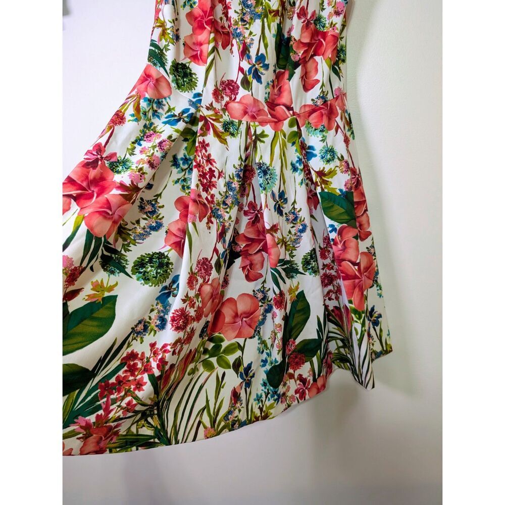 Danny and Nicole Floral Fit & Flare Dress Summer Wedding Guest Pink Green 12 - Picture 3 of 8